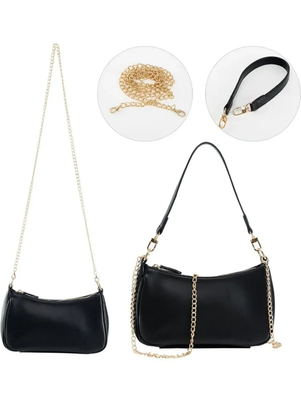 Stylish Women's Shoulder Bag with 2 Removable Straps, Zipper Closure, Tote